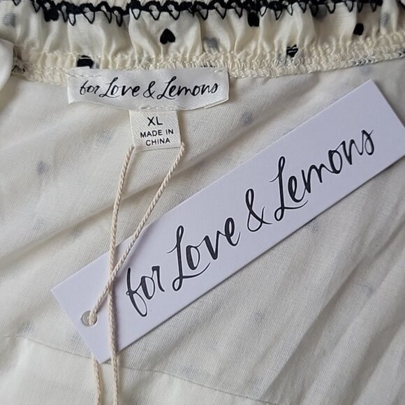 FOR LOVE & LEMONS NeW Eden Midi Ivory Black Heart Smocked Coquette Peasant Dress - Picture 7 of 9